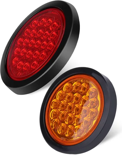 Miniatura 2 de LBRST 12 piezas de 4 pulgadas de luces traseras redondas LED para remolque, rojas, 24 LED, luces de parada, giro/freno, marcadoras traseras
