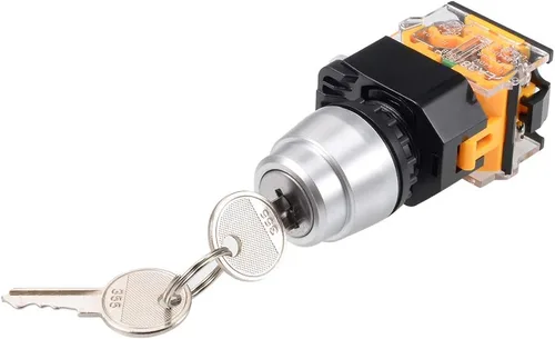 Miniatura 3 de uxcell 1 unids 0.866 in 2 posición clave bloqueo botón interruptor con teclas tono plateado NO/NC