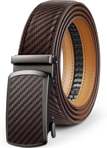 Miniatura 28 de Drowsmen - Cinturón de cuero para hombre con trinquete de 1 3/8 pulgadas, hebilla automática de deslizamiento con clic, ajuste ajustable para un