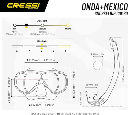 Miniatura 5 de Cressi Máscara de snorkel y snorkel cómoda vista amplia para adultos - Onda y México: hecho en Italia