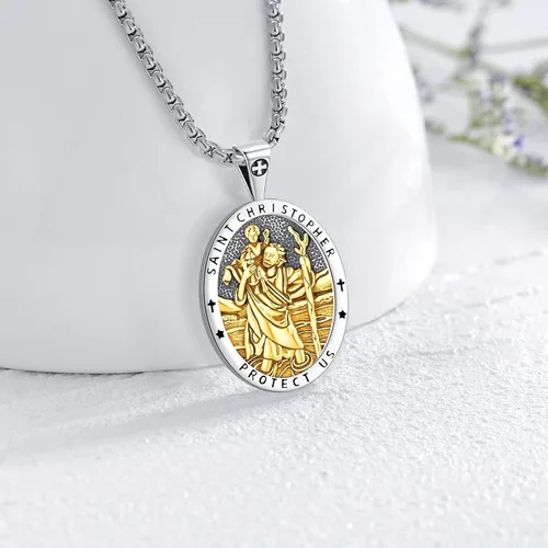 Miniatura 147 de Eusense San Miguel San Cristóbal San Benito San Judas Virgen María Collar chapado en oro 925 joyería religiosa para hombres y mujeres, collar