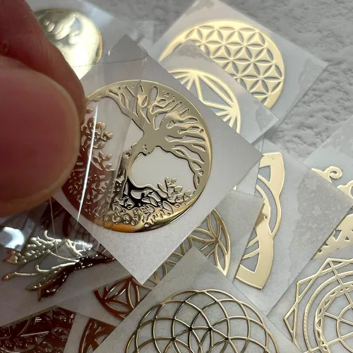Miniatura 3 de 35 piezas/lote Adhesivo de Metal con Diseño de Flor de la Vida Geometría Pirámide de Orgón (Oro)