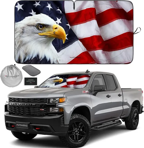 Miniatura 29 de Autoamerics Parasol para parabrisas de 1 pieza, bandera del águila americana, diseño patriótico de 3 Estados Unidos, parasol plegable para ventana