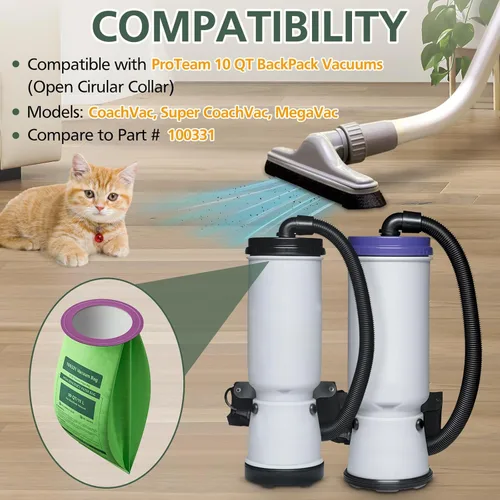 Miniatura 2 de Paquete de 16 bolsas de vacío 100331 de repuesto compatibles con aspiradora ProTeam de 10 cuartos de galón, para Coachvac, Super Coachvac, Megavac