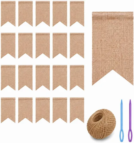 Miniatura 10 de Kit de pancartas personalizadas, 97 banderas de arpillera, letras y números preimpresos blancos, cuerda y aguja de 120 pies, pancarta personalizada