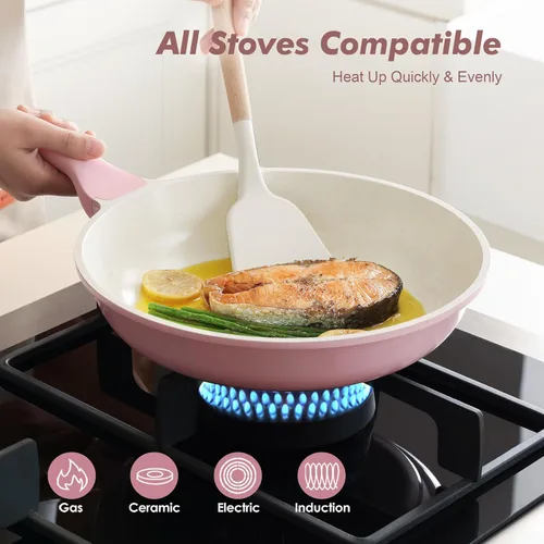 Miniatura 3 de SENSARTE Sartén antiadherente de cerámica de 8 pulgadas, sartén saludable no tóxica, sartén para tortilla compatible con inducción con mango Rosa