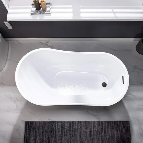 Miniatura 9 de WOODBRIDGE Bañera independiente de acrílico de 54 pulgadas, bañera contemporánea, acrílico blanco, desagüe/desbordamiento negro mate, B 0006-MB Mate