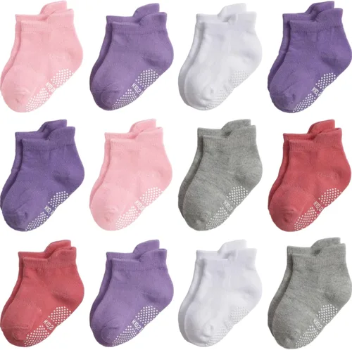 Miniatura 27 de Calcetines antideslizantes con agarre para tobillos, paquete de 12 unidades para niños pequeños, niños y niñas, lindos calcetines de algodón