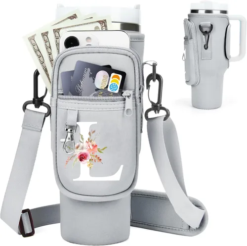 Miniatura 56 de Initial Water Bottle Holder with Strap for Stanley Cup Accessories 40 oz/Simple Modern Tumbler, Birthdays for Women Girls, Water Bottle Carrier Bag