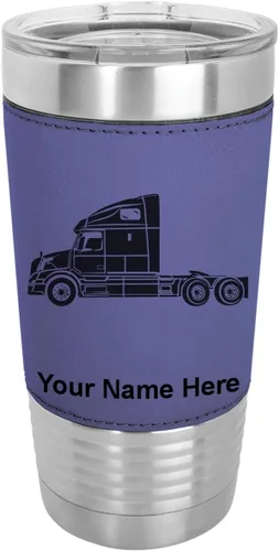 Miniatura 23 de LaserGram Taza aislada al vacío de 20 onzas, cabina de camión, grabado personalizado incluido (piel sintética, negro)
