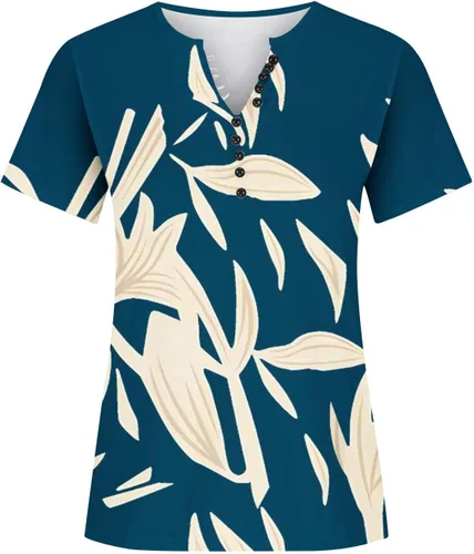 Miniatura 122 de Summer Shirts for Women 2025 Plus Size Short Sleeve Henley Tops Marble Floral Loose Tshirt Tee Casual Dressy Tunics