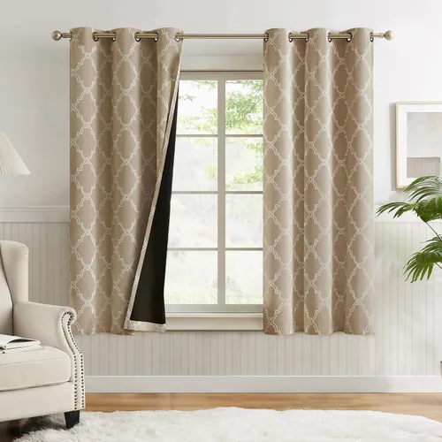 Miniatura 11 de Melodieux Cortinas 100% opacas de 96 pulgadas de largo para sala de estar, dormitorio estilo marroquí, aislamiento térmico, ahorro de energía