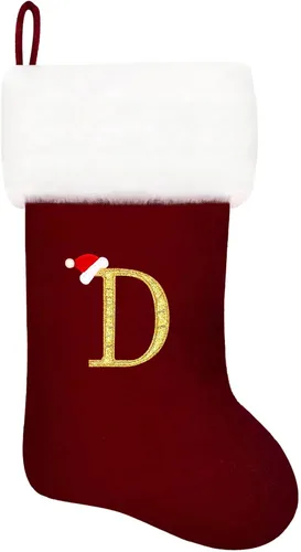Miniatura 43 de Calcetines de Navidad bordados de 20 pulgadas con monograma, terciopelo negro con puño de felpa blanca supersuave, adornos clásicos para decoración
