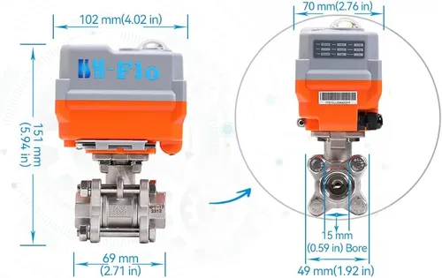 Miniatura 2 de 2 vías 1/2 "DN15 24VAC/DC 4-20mA/0-20mA Actuador proporcional de acero inoxidable Control de modulación integral Válvula de bola motorizada