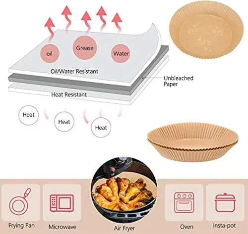 Miniatura 3 de 200 PCS Air Fryer Parchment Paper Liners Non-Stick Disposable Basket Unperforated Round for Baking Roasting Microwave (6.3 Inches, Natural) Natural
