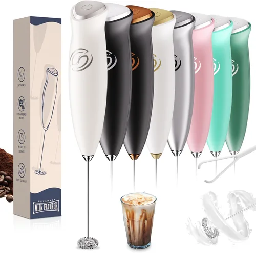 Miniatura 21 de Espumador de leche de mano, mezclador de bebidas, agitador de café de mano, espumador eléctrico para mezclador de café, varita con 2 batidores