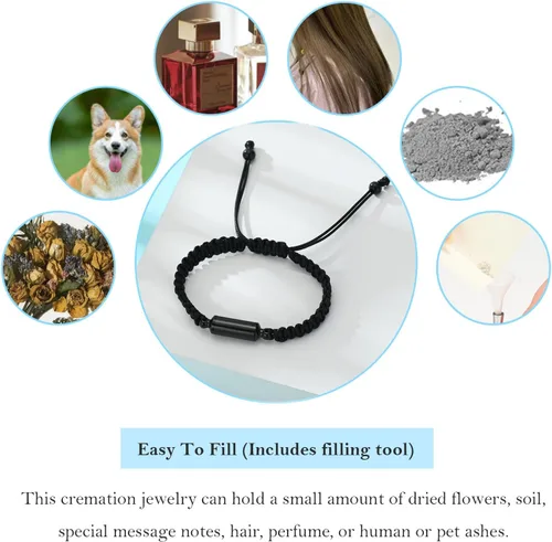 Miniatura 5 de Hearbeingt Pulsera de urna de cremación para cenizas de cuerda ajustable, pulsera cilíndrica para cenizas para hombres y mujeres, pulsera