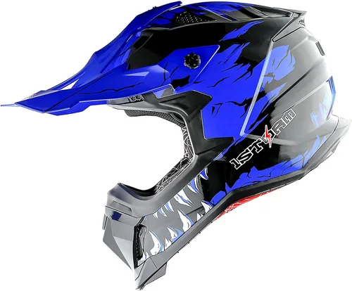 Miniatura 8 de 1Storm Casco de motocross para adultos, ATV Dirt Bike BMX Downhill Mountain Helmet Track Style JH601; dinosaurio azul + gafas + guante azul
