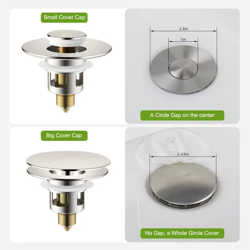 Miniatura 5 de Colador universal de drenaje para lavabo de baño, mejorado con cesta de filtro de acero inoxidable extraíble, tapón desplegable 2 en 1 para orificio