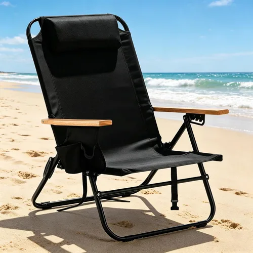 Miniatura 2 de Paquete de 2 sillas reclinables portátiles ligeras para adultos, sillas de playa plegables planas al aire libre con 5 posiciones, silla de playa