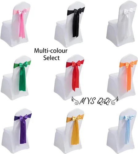 Miniatura 4 de Paquete de 100 bandas de elastano para silla, lazos de satén de color azul para bodas, eventos, banquetes, hoteles, hogar y cocina, 100