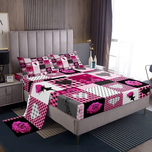 Miniatura 13 de Juego de sábanas femeninas de flores de rosas rojas, tamaño individual, juego de ropa de cama para el día de San Valentín, decoración de habitación