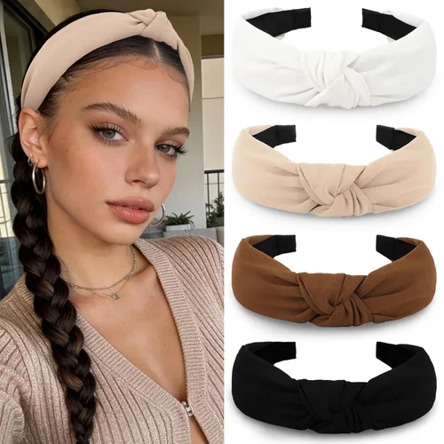 Miniatura 10 de YISSION Diademas anudadas para mujer, accesorios para el cabello con nudo superior ancho de cuero antideslizante en blanco y negro