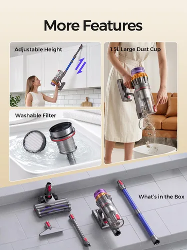 Miniatura 6 de Aspiradora inalámbrica, 600 W/55 Kpa 70 minutos con cepillo antienredos y pantalla táctil, aspiradoras 6 en 1 para el hogar, suelos de madera dura