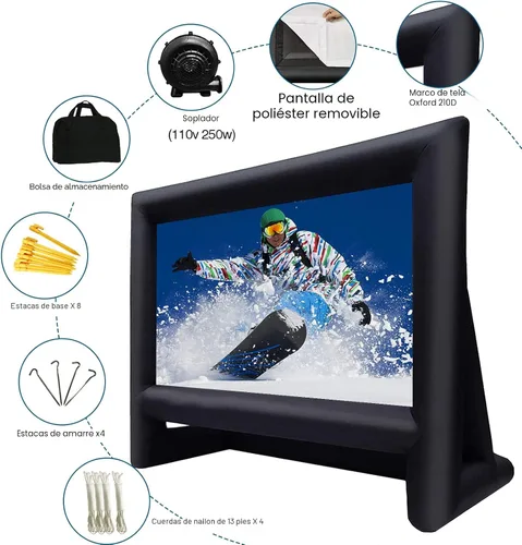 Miniatura 6 de XHYCPY Pantalla de Proyector Inflable de 20 Pies para Exteriores, Pantalla de Película Inflable con Soplador de Aire y Bolsa de Almacenamiento