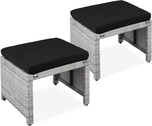 Miniatura 13 de Best Choice Products Juego de 2 otomanas de mimbre, muebles de exterior multiusos para patio, patio trasero, asientos adicionales, reposapiés, mesa