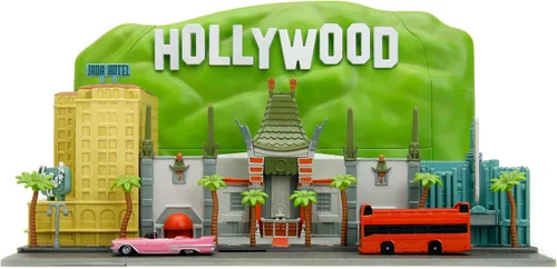 Miniatura 4 de Jada Nano Hollywood Rides Paseo de la Fama Diorama con letrero de Hollywood y 2 vehículos