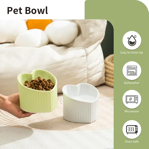 Miniatura 5 de Tazón inclinado elevado de 5.5 pulgadas, cuenco elevado de cerámica para gatos, con forma de corazón de amor, plato inclinado para alimentación