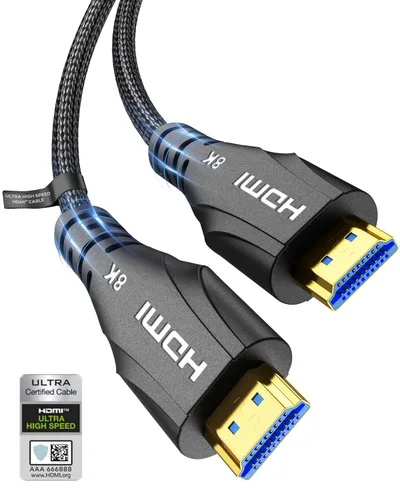 Cratree Cable HDMI de 15 pies de largo – Cable HDMI de ultra alta velocidad certificado 8K, cable HDMI trenzado de 48 Gbps, 8K 60 Hz, 4K 120 Hz,