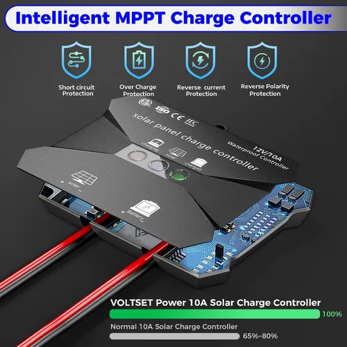Miniatura 2 de Voltset Kit de panel solar de 30 W, cargador de batería solar de 12 V + controlador de carga MPPT de 10 A + soporte de montaje ajustable, cargador