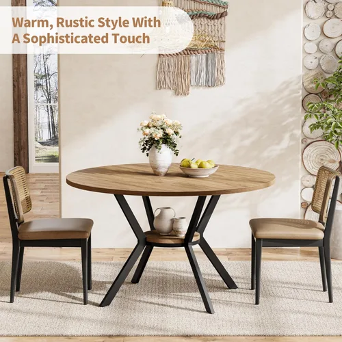 Miniatura 7 de MECHYIN Mesa de comedor redonda para 4 personas, mesa de cocina de granja de 42 pulgadas con almacenamiento, mesa de pedestal circular de madera