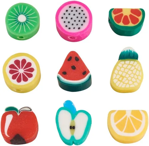Miniatura 15 de Cuentas de arcilla polimérica hechas a mano con forma de fruta mixta, cuentas sueltas de color mixto, cuentas espaciadoras para hacer joyas