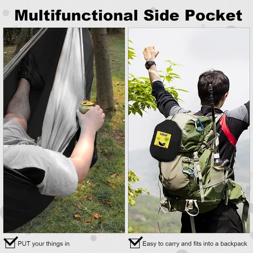 Miniatura 6 de SZHLUX Hamaca de camping doble y simple portátil con 2 correas para árboles y bolsa de transporte adjunta, ideal para exteriores, interiores, playa