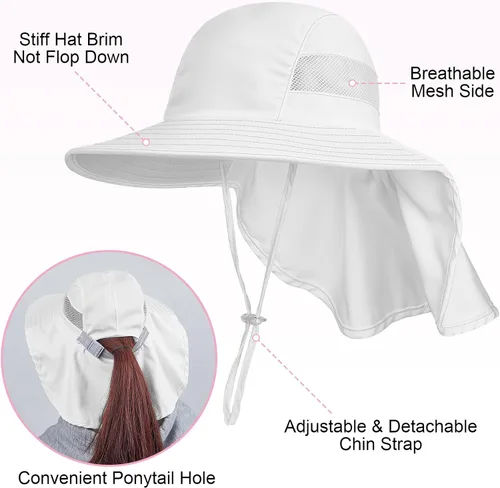 Miniatura 155 de Sombrero de sol para niños, protección UV, unicornio, verano, playa, jugar con ala ancha, solapa para el cuello para niñas y niños