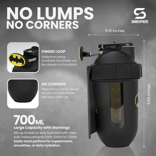 Miniatura 4 de SHAKESPHERE Vaso Tritan Shaker de 23.7 fl oz – Edición Limitada Batman Diseño de cápsula, sin BPA, tapa deslizante de acero, caja de coleccionista