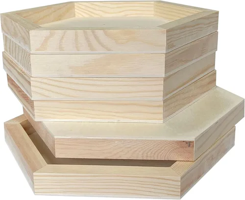 Miniatura 4 de Lienzo de madera hexagonal para manualidades, tableros de madera enmarcados para pintar (8 x 9 pulgadas, 6 unidades)