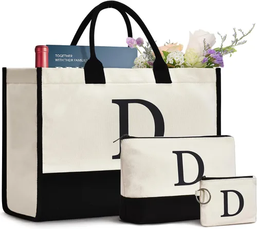 Miniatura 7 de Initial Canvas Tote Bag Birthdays Gift for Women Mom Teacher Friend Bridesmaid,Custom for Wedding Beach Holidays