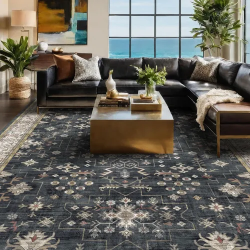 Miniatura 229 de Alfombra Boho Negra para Sala de Estar - Alfombra de Área Lavable de 10x14 Pies, Alfombras de Comedor para Debajo de la Mesa, Alfombra Suave de Pelo