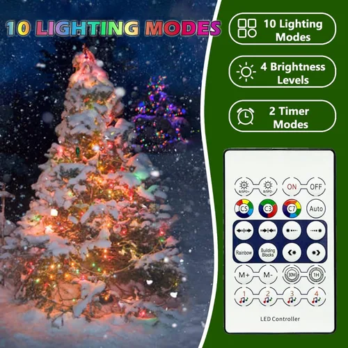 Miniatura 4 de Guirnalda de luces para árbol de Navidad, 200 LED, 6.6 pies x 10 líneas, luces de cascada con control remoto y aplicación, sincronización de música