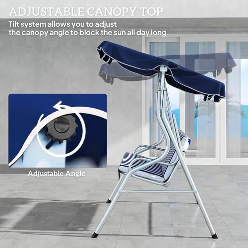 Miniatura 4 de Outsunny Columpio de porche para 3 personas con toldo, silla de columpio de patio, banco de columpio para exteriores con pantalla ajustable, cojín