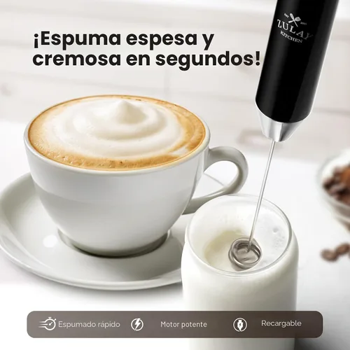 Miniatura 2 de Zulay Kitchen Espumador de leche recargable de mano, varita espumadora, mezclador de bebidas, espumador eléctrico, para capuchinos, matcha y Lux