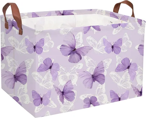 Miniatura 10 de Cesta plegable rectangular de tela para almacenamiento,con revestimiento impermeable y asas, sirve como organizador de juguetes, cesta de regalo