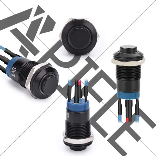 Miniatura 3 de APIELE Interruptor de botón momentáneo de 0.472 in precableado 5.906 in de cabeza redonda alta (aluminio negro, azul)