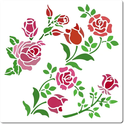 Miniatura 10 de GORGECRAFT 12 estilos 7.1x7.1 in Rose Flowers Stencil Flores Hojas Plantillas Florales Brotes Florales Ramos de rosas Vines Ramas de Hojas