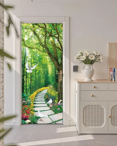 Miniatura 36 de FLFK Adhesivo de puerta - Playa y palmera, mural de pelar y pegar, tamaño combinado 36"x80", dividido en 2 piezas Mt2219