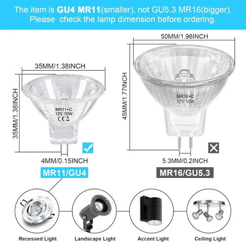 Miniatura 2 de MR11 Halogen Bulb 10W 12V FTD Spotlight Bulb,GU4 Bi-Pin Base with Glass Cover for Landscape,Accent,Track Lights,Fiber Optics,Christmas,Dimmable,Warm
